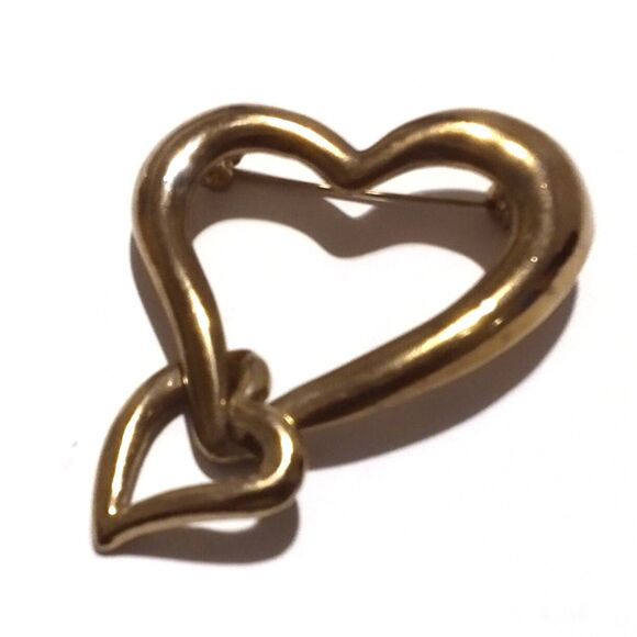Vintage Gold Tone Double Heart Link Dangle Brooch - Picture 1 of 5